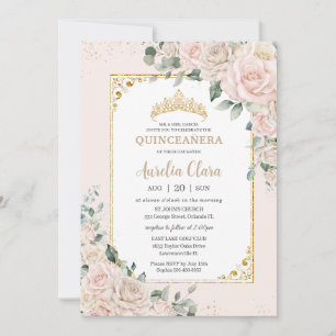 Quinceañera Champagne Ivory Blush Floral Gold Einladung