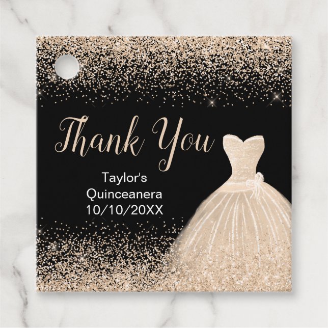 Quinceanera Champagne Weißes Kleid Imitate Glitzer Geschenkanhänger (Vorderseite)