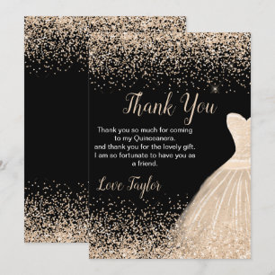 Quinceanera Champagner Weißes Kleid Faux Glitter Dankeskarte
