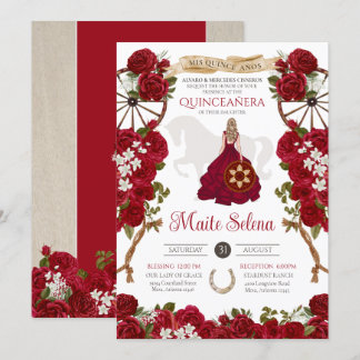 Quinceanera Charro Elegante Rote Rose Western Rust Einladung