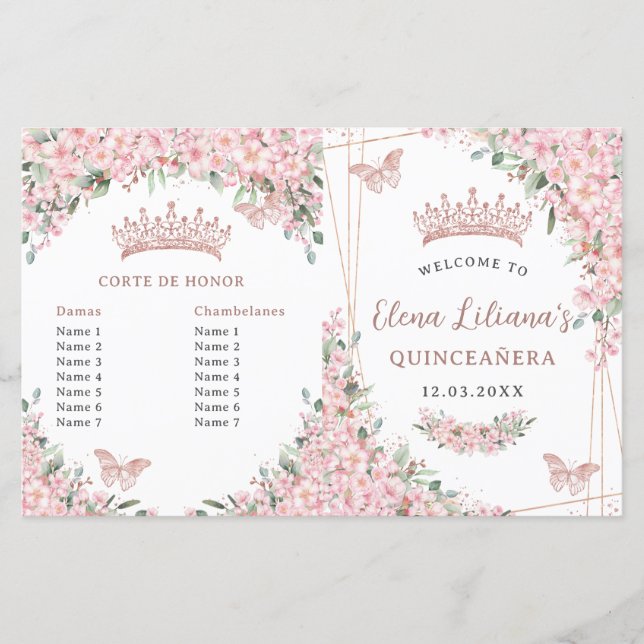 Quinceañera Cherry Blossoms Rose Gold Programme (Devant)