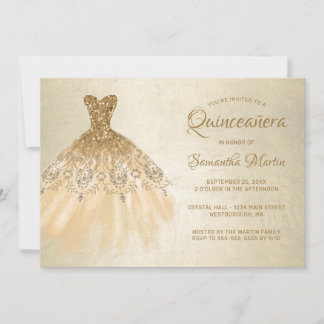 Quinceanera Chic Gold Dress on Gold Party Einladung
