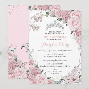 Quinceañera Cinderella Prinzessin Staubig Rosa Blu Einladung