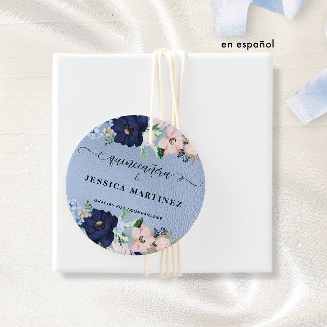 Quinceañera con Flores Azul y Rosa, Aluminio Azul Geschenkanhänger (Von Creator hochgeladen)