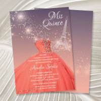 Quinceañera Coral Dress Eiffel Tower