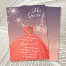 Quinceañera Coral Dress Eiffel Tower