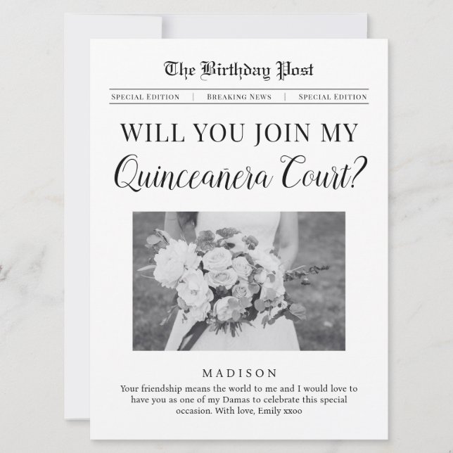 Quinceañera Court Vorschlag Zeitung Flat Karte (Vorderseite)