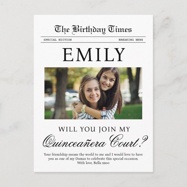 Quinceañera Court Vorschlag Zeitung Postkarte (Vorderseite)