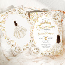 Quinceanera Creme Gold Blumen