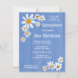 Quinceañera Daisy Bouquet Handpainted Custom Foto Einladung