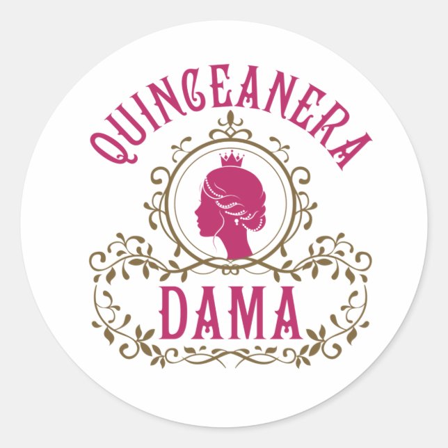 Quinceanera Dama Runder Aufkleber (Vorderseite)