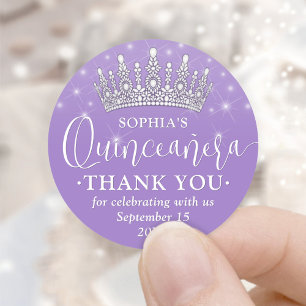 Quinceañera Danke Elegante Krone Lila Violett Runder Aufkleber