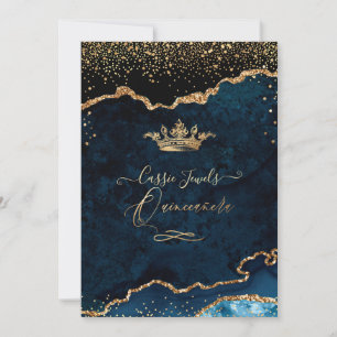 Quinceanera Dark Aquamarin Agate Imitate Gold Conf Einladung