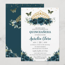 Quinceañera Dark Aquamarin Floral Butterfells Kron