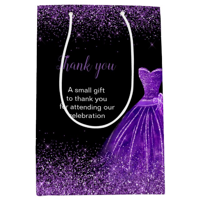 Quinceanera Dark Lila Dress Imitate Glitzer Mittlere Geschenktüte (Vorderseite)