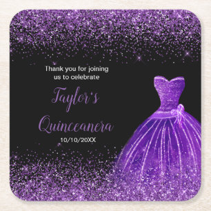 Quinceanera Dark Lila Imitats Glitzer Rechteckiger Pappuntersetzer