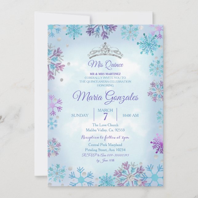 Quinceanera de Noël violet et bleu Invitation (Devant)