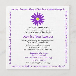Quinceanera Delightful Daisy Message Text Lila Einladung