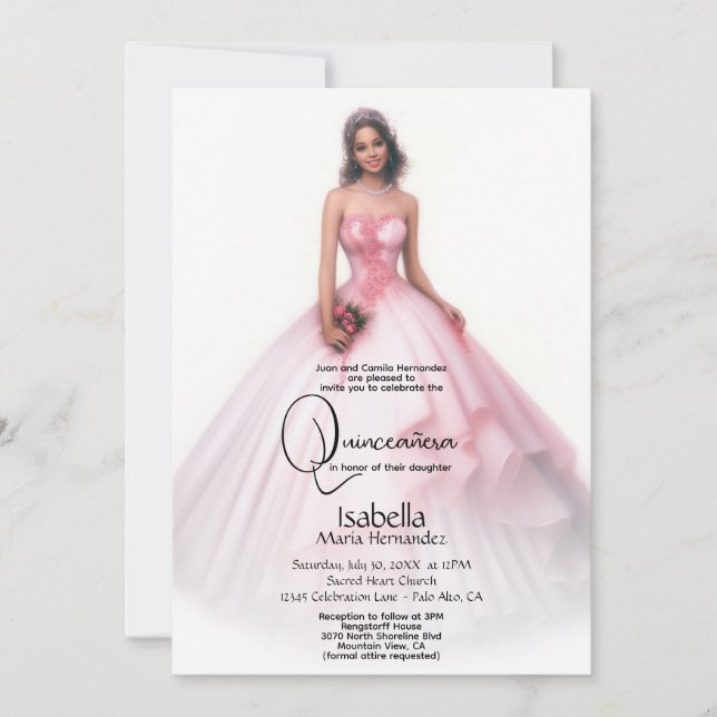 Quinceañera | Delikatrosa Quince Años Einladung (Vorderseite)