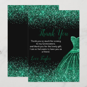 Quinceanera Dunkelgrünes Kleid Faux Glitter Dankeskarte