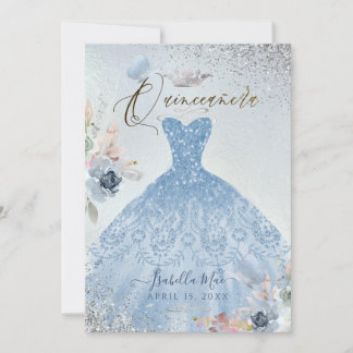 Quinceanera Dusty Blue Glitzer Gown Butterfells Einladung