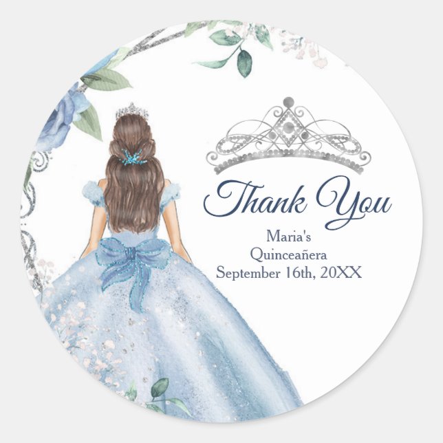 Quinceañera Dusty Blue Vielen Dank, dass Sie hier  Runder Aufkleber (Vorderseite)