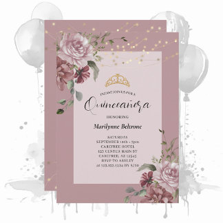 Quinceañera Dusty Lila Floral Gold Einladung