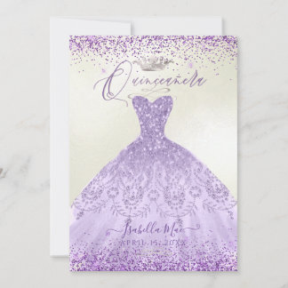 Quinceanera Dusty Lila Silver Glitzer Gown Einladung