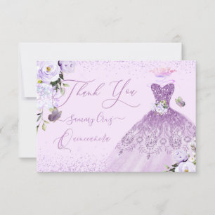 Quinceanera Dusty Lilac Lila Silver Glitzer Gown Dankeskarte