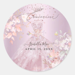 Quinceanera Dusty Rose Glitzer Platterbsen Runder Aufkleber