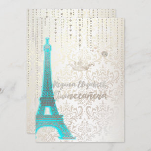 Quinceanera/Eiffel Blau/Prinzessin/Krone Einladung