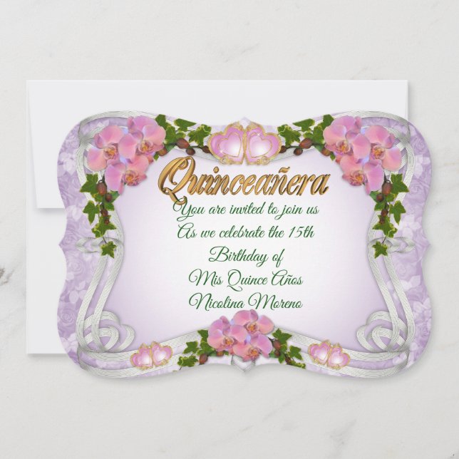 Quinceanera Einladung 15. Geburtstag elegant (Vorderseite)