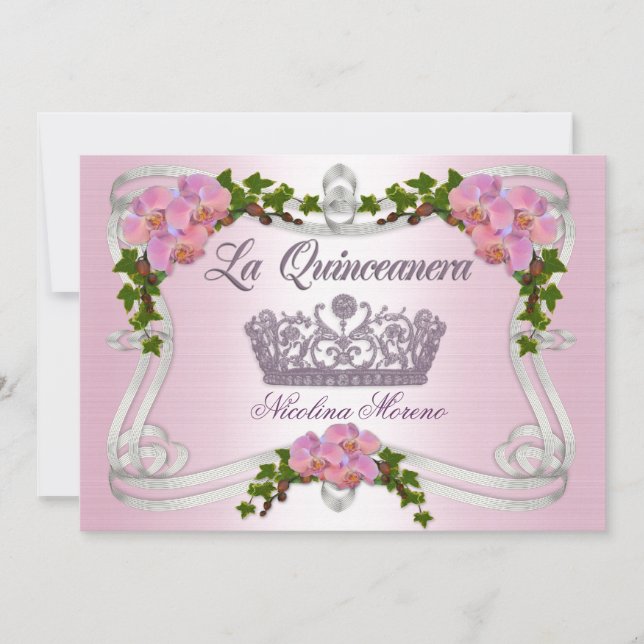 Quinceanera Einladung 15. Geburtstag elegante Tiar (Vorderseite)