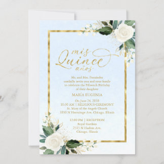 Quinceanera Einladung Bilingual Blue Gold Foil