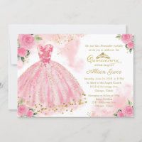 Quinceanera Einladung Bilingual Hot Pink Gown
