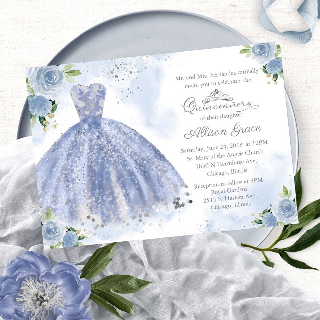 Quinceanera Einladung Bilingual Light Blue Gown (Von Creator hochgeladen)