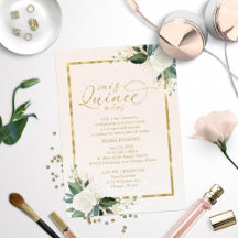 Quinceanera Einladung Bilingual Pink Gold Foil