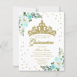 Quinceanera Einladung Bilingual Tiara Aquamarin