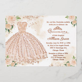 Quinceanera Einladung Blütenrot Rose Gold