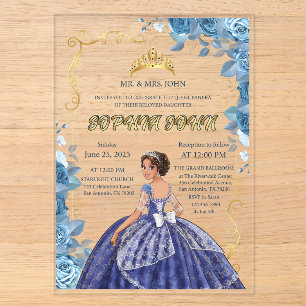 Quinceanera Einladung Emerald Blue Dress Acryl