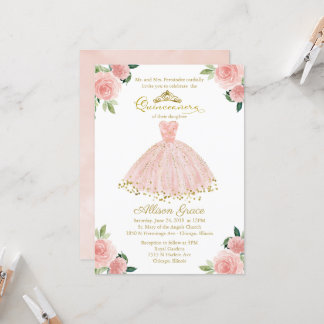 Quinceanera Einladung Gold Foil Pink Blush Gown