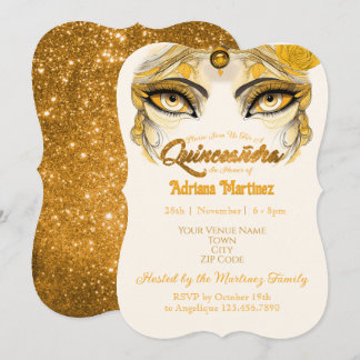 Quinceañera Einladung Gold Glitzer