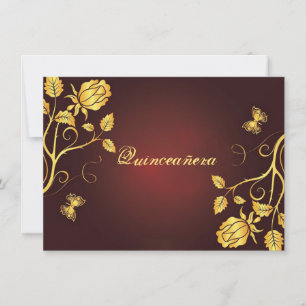 Quinceanera-Einladung Goldfolie auf Burgunderrot, Einladung