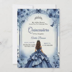 Quinceanera-Einladung mit einem Mädchen im blauen Einladung