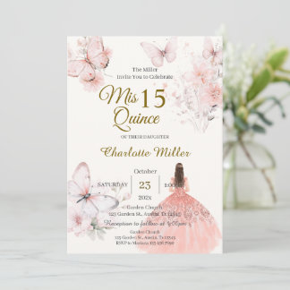 Quinceanera-Einladung mit floralen rosa Schmetterl Einladung
