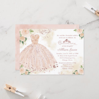 Quinceanera Einladung Rose Gold Pink Blush Gown