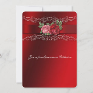 Quinceanera-Einladung rote rosa Rosen, Spitze Einladung