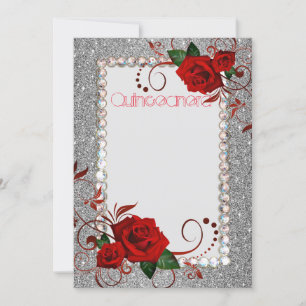 Quinceanera Einladung Rote Rose Glitzer Foto CSTM