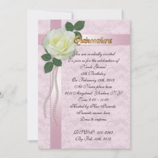 Quinceanera Einladung Satinspitze und weiße Rose