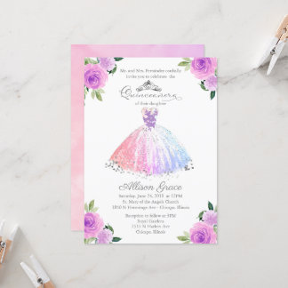 Quinceanera Einladung Silberfarbiges Blumengown